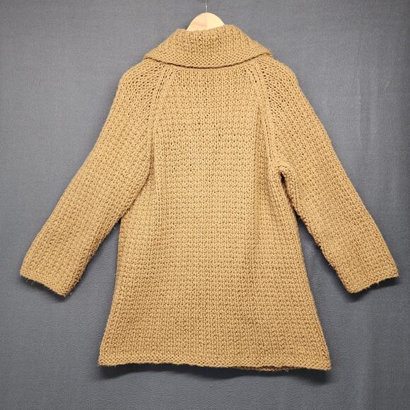 Vintage Handmade Sweater Cardigan Womens S/M Chunky Granny Grandma Neutral Tan - Picture 2 of 11